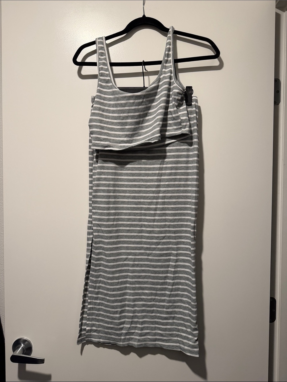 Gray and White Striped Tank Midi Set